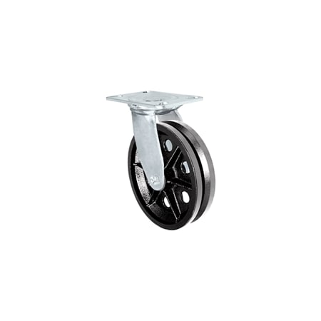 Casterhq 8"x2" V-Groove Wheel, Swivel Caster, Plate Size: 4-1/2"x6-1/4" , 35CS820VG84B-04